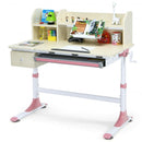 Adjustable Height Kids Study Desk Drafting Table with Bookshelf and Hutch-Pink