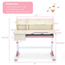 Adjustable Height Kids Study Desk Drafting Table with Bookshelf and Hutch-Pink