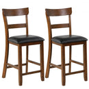 2Pcs Counter Height Chair Set with Leather Seat and Rubber Wood Legs