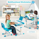 Height Adjustable Kids Study Table and Chair Set with Bookstand-Blue