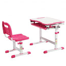 Kids Height Adjustable Desk and Chair Set with Tilted Tabletop and Drawer-Pink