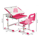 Kids Height Adjustable Desk and Chair Set with Tilted Tabletop and Drawer-Pink