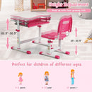 Kids Height Adjustable Desk and Chair Set with Tilted Tabletop and Drawer-Pink