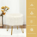Faux Fur Vanity Chair Makeup Stool Furry Padded Seat Round Ottoman-White