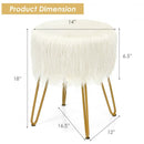 Faux Fur Vanity Chair Makeup Stool Furry Padded Seat Round Ottoman-White