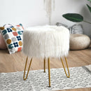 Faux Fur Vanity Chair Makeup Stool Furry Padded Seat Round Ottoman-White