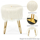 Faux Fur Vanity Chair Makeup Stool Furry Padded Seat Round Ottoman-White