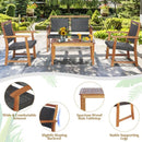 4 Pieces Outdoor Patio Rattan Furniture Sofa Set with Acacia Wood Frame