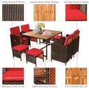 9PCS Patio Rattan Dining Cushioned Chairs Set-Red