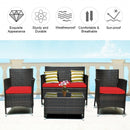 4 Pieces Rattan Outdoor Patio Conversation Furniture Set with Glass Table and Comfortable Wicker Sectional Sofa