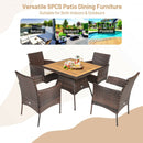 5PCS Patio Rattan Dining Furniture Set with Arm Chair and Wooden Table Top