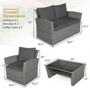 4 Pcs Patio Rattan Furniture Set Sofa Table with Storage Shelf Cushion-Gray