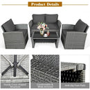 4 Pcs Patio Rattan Furniture Set Sofa Table with Storage Shelf Cushion-Gray