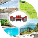 4 Pcs Patio Rattan Furniture Set Sofa Table with Storage Shelf Cushion-Red