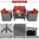 4 Pcs Patio Rattan Furniture Set Sofa Table with Storage Shelf Cushion-Red