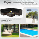 6 Pieces Patio Rattan Furniture Set with Cushions and Glass Coffee Table-Black