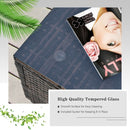 6 Pieces Patio Rattan Furniture Set with Cushions and Glass Coffee Table-Black