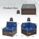 6 Pieces Patio Rattan Furniture Set with Cushions and Glass Coffee Table-Navy