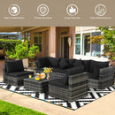 7 Pieces Patio Rattan Furniture Set Sectional Sofa Garden Cushion-Black