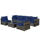 7 Pieces Patio Rattan Furniture Set Sectional Sofa Garden Cushion-Navy