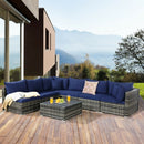 7 Pieces Patio Rattan Furniture Set Sectional Sofa Garden Cushion-Navy