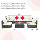 7 Pieces Patio Rattan Furniture Set Sectional Sofa Garden Cushion-White