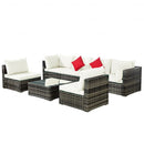 7 Pieces Patio Rattan Furniture Set Sectional Sofa Garden Cushion-White