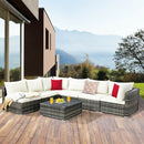 7 Pieces Patio Rattan Furniture Set Sectional Sofa Garden Cushion-White