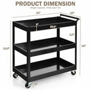 3-Tier Utility Cart Metal Mental Storage Service Trolley-Black