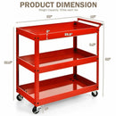 3-Tier Utility Cart Metal Mental Storage Service Trolley-Red