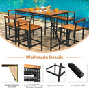 7Pcs Acacia Wood Patio Rattan Bar Set with Umbrella Hole