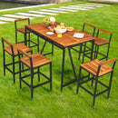 7Pcs Acacia Wood Patio Rattan Bar Set with Umbrella Hole