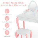 Kids Vanity Princess Makeup Dressing Table Stool Set with Mirror and Drawer-White