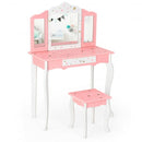 Kids Vanity Princess Makeup Dressing Table Chair Set with Tri-folding Mirror-Pink