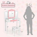 Kids Vanity Princess Makeup Dressing Table Chair Set with Tri-folding Mirror-White