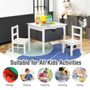 2-in-1 Kids Activity Table and 2 Chairs Set with Storage Building Block Table-White