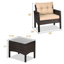 3 Pcs Outdoor Patio Rattan Conversation Set with Seat Cushions-Beige