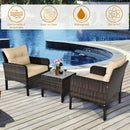 3 Pcs Outdoor Patio Rattan Conversation Set with Seat Cushions-Beige