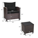 3 Pcs Patio Rattan Furniture Set Cushioned Conversation Set Coffee Table -Black