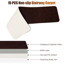 15 Pieces 30" x 8" Slip-resistant Soft Stair Treads Carpet-Brown