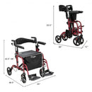 Folding Rollator Walker with Seat and Wheels Supports up to 300 lbs-Red