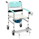 Aluminum Medical Transport Commode Wheelchair Shower Chair -Blue