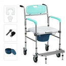 Aluminum Medical Transport Commode Wheelchair Shower Chair -Blue