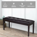 Upholstered Dining Room PU Bench Solid Wood Button Tufted-Brown