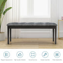 Upholstered Dining Room PU Bench Solid Wood Button Tufted-Gray