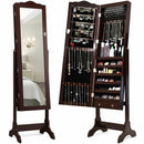 Mirrored Jewelry Cabinet Storage with Drawer and Led Lights-Coffee