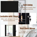 Lockable Wall Door Mounted Mirror Jewelry Cabinet w-LED Lights-Black