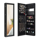 Lockable Wall Door Mounted Mirror Jewelry Cabinet w-LED Lights-Black