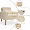 Accent Chair Cushioned Linen Armchair with Waist Pillow Sofa Chair-Beige