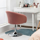 360 Degree Swivel Makeup Stool Accent Chair with Round Back and Metal Base -Pink